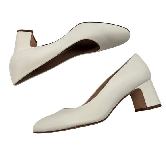 Stuart Weitzman Pumps Maeve Leather Block-Heel Women's Size 10 Cream‎ - Picture 4 of 10